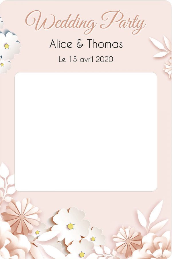 Cadre photobooth mariage personalisable fleurs pastel