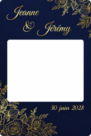 cadre-photobooth-mariage-personnalise-bleu-nuit-fleurs-dorees-bis