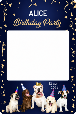 Cadre photo d’anniversaire festif avec chiens