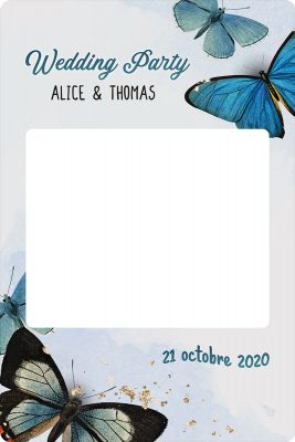 Cadre photobooth à personnaliser mariage decoration papillons bleus