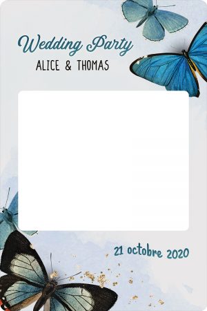 Cadre photobooth à personnaliser mariage decoration papillons bleus