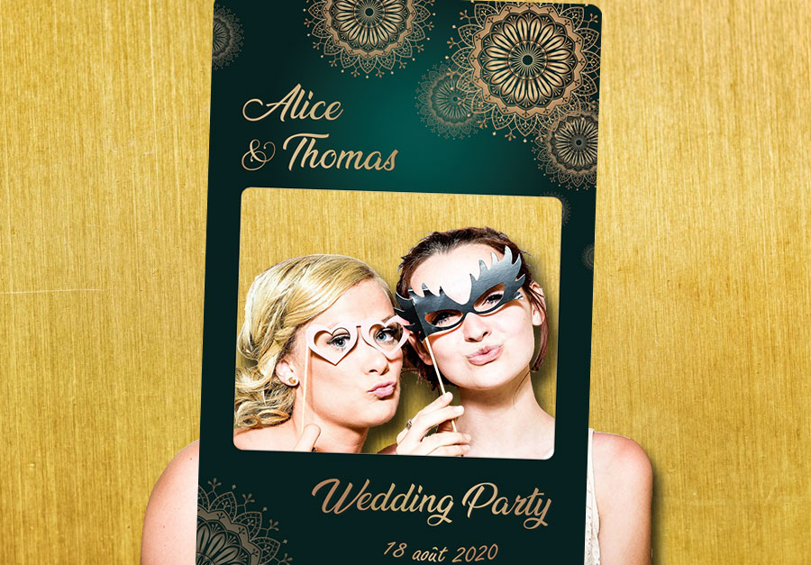 Cadre photobooth animation mariage decoration vert or