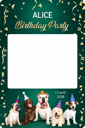 Cadre-photobooth-anniversaire-fan-chiens-animaux-vert-bis