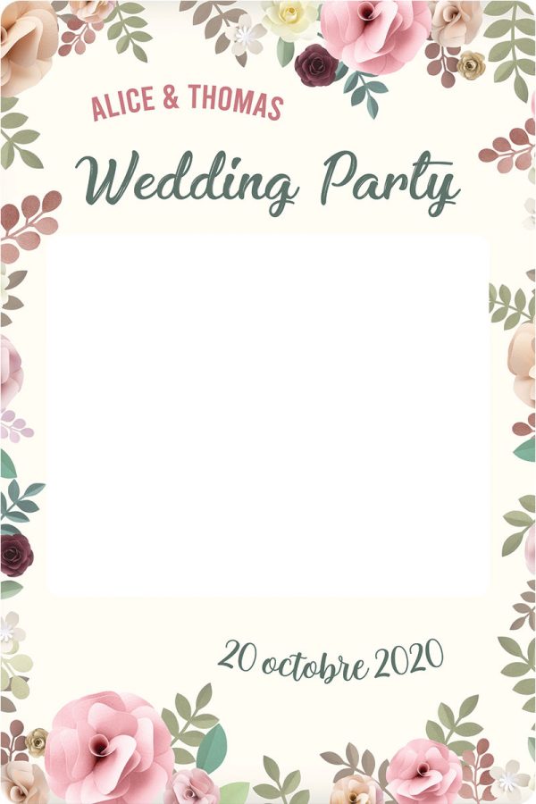 Cadre photobooth floral personnalisable mariage