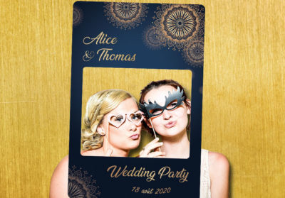 cadre photobooth personnalisable mariage mandala bleu nuit or