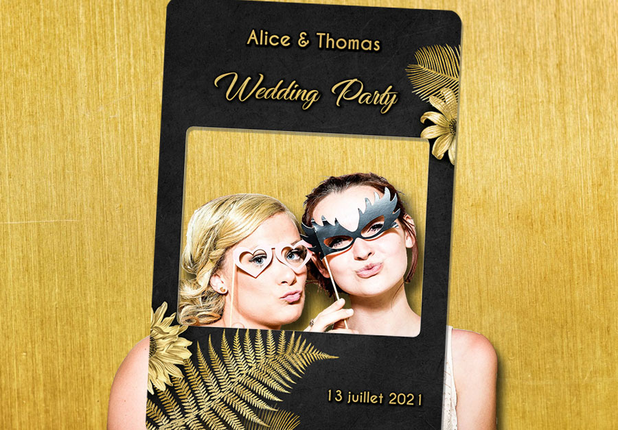 Cadre-photobooth-personnalisable-decoration-tropical-noir-or