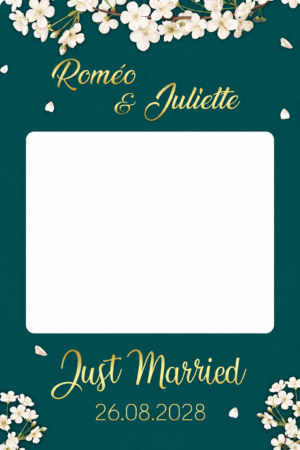 Cadre Photobooth personnalisable - Sakura or & vert paon