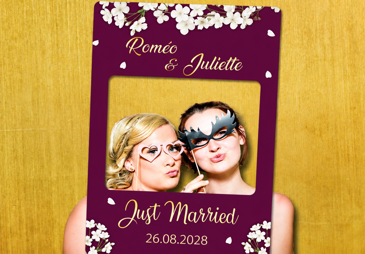 Cadre Photobooth personnalisable - Sakura or & prune Cadre Photobooth personnalisable - Sakura or & prune