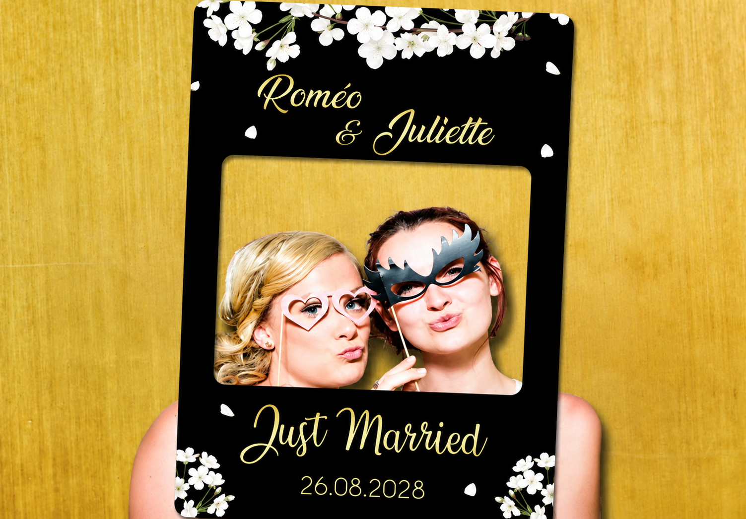 Cadre Photobooth personnalisable - Sakura or & noir Cadre Photobooth personnalisable - Sakura or & noir
