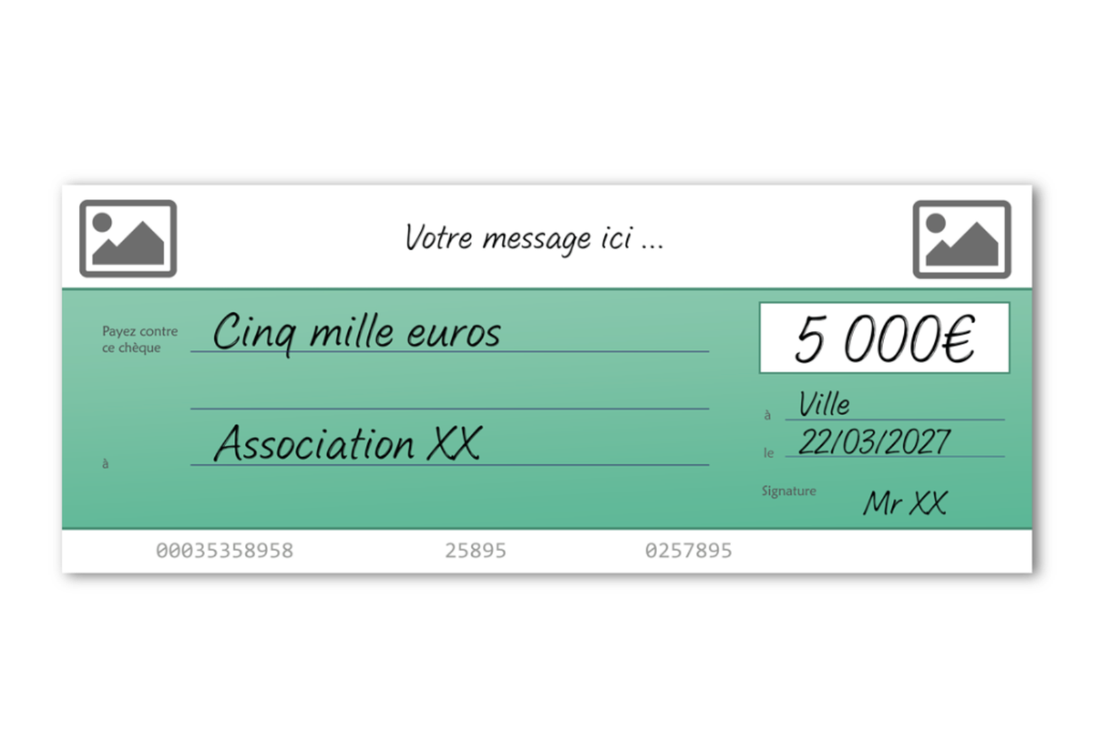 Cheque factice personnalisable vert Cheque factice personnalisable vert