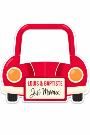 Cadre Photobooth à personnaliser – Voiture des mariés Rouge