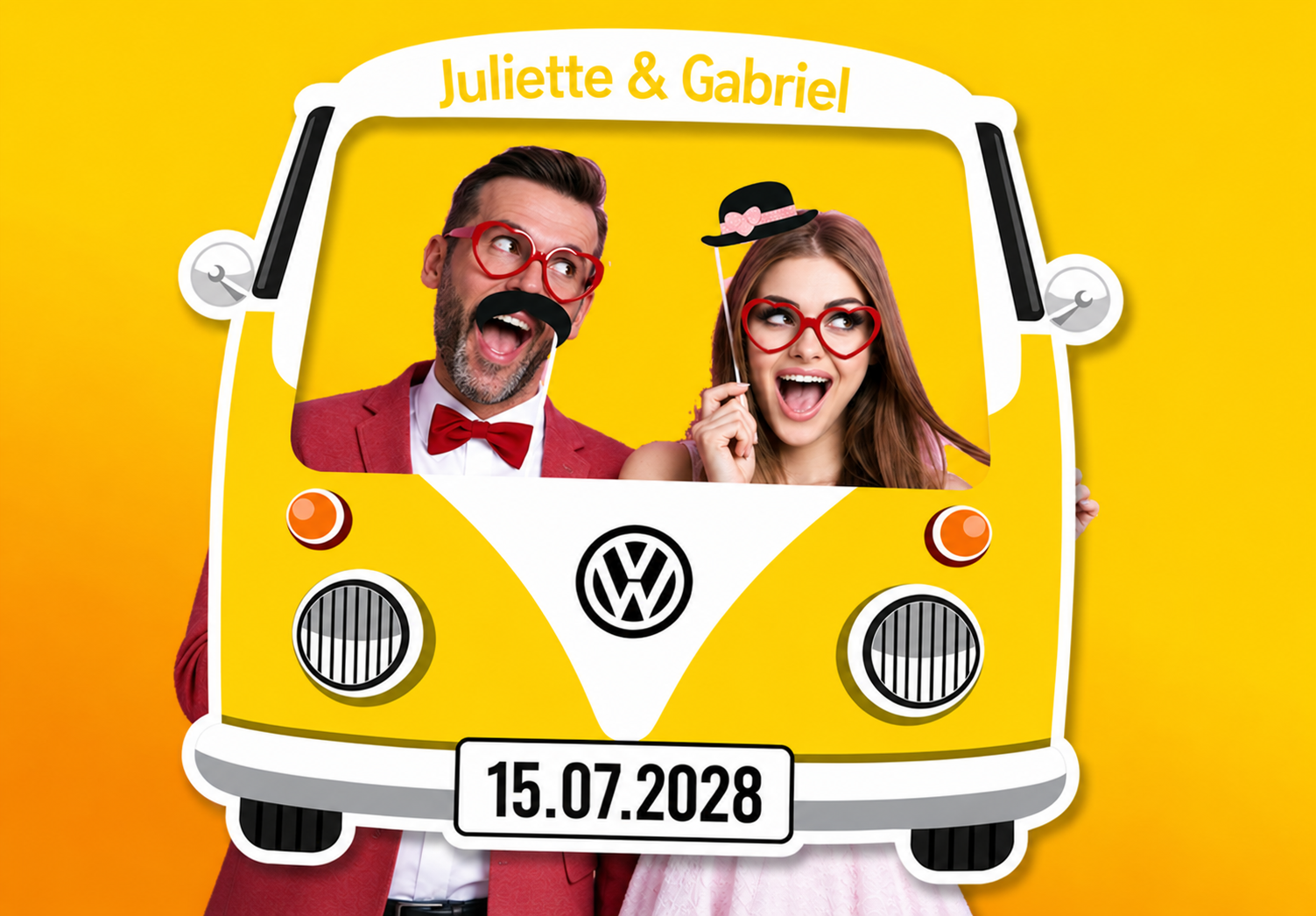 Cadre photobooth camper van jaune personnalisable Cadre photobooth camper van jaune personnalisable