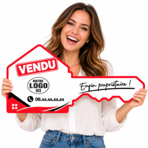 Clé géante personnalisée pour agent immobilier – Blanche & Rouge