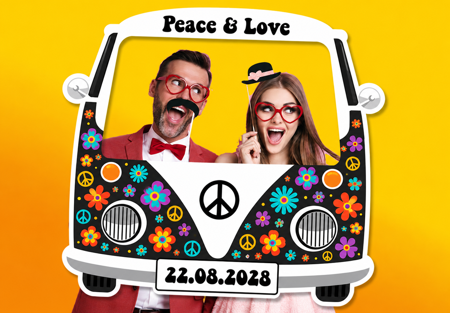 Cadre Photobooth à personnaliser – Camper Van Hippie Noir Cadre Photobooth à personnaliser – Camper Van Hippie Noir