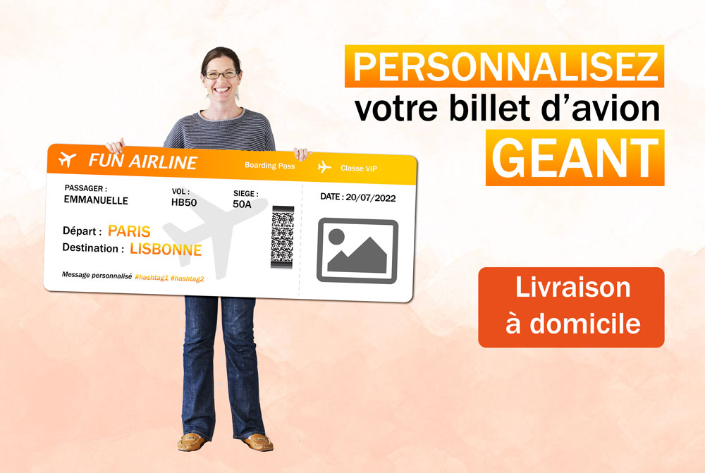 Billet d'avion géant personnalisable – Orange fire