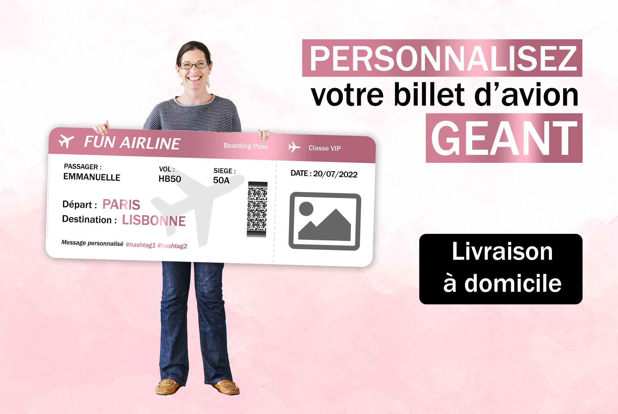 Billet d'avion personnalisé - Cadeau Personnalisé et idée cadeau Original.