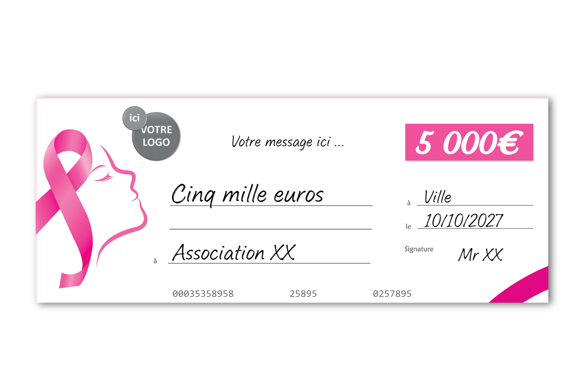 Faux cheque géant Octobre Rose Remise Don Faux cheque géant Octobre Rose Remise Don