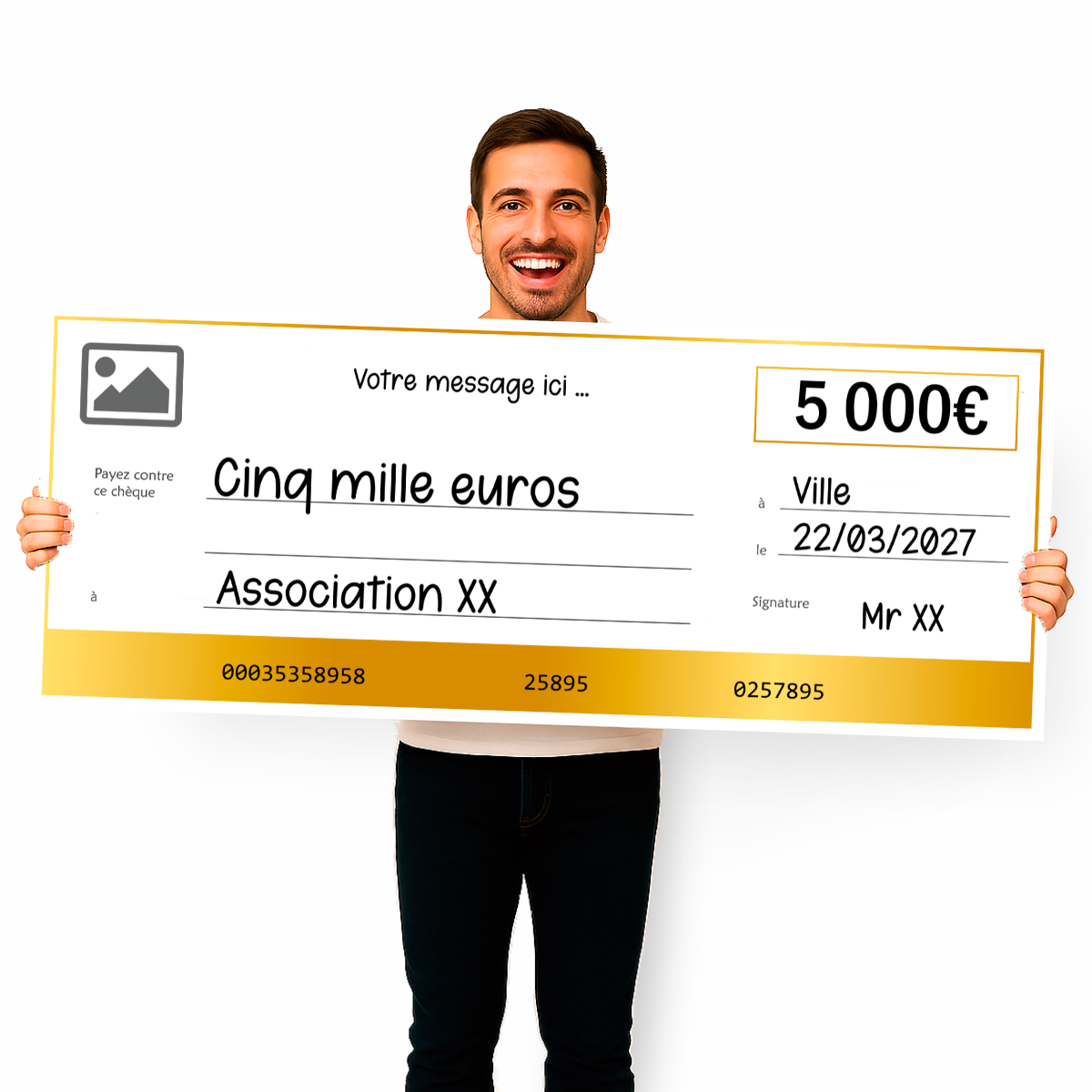 Faux chèque géant à personnaliser - création en ligne - Or Faux chèque géant à personnaliser - création en ligne - Or