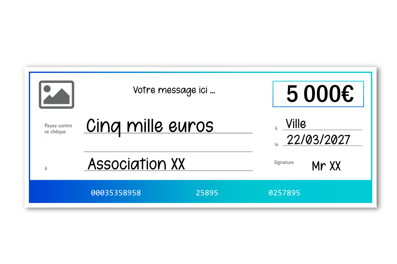 Faux chèque géant à personnaliser en ligne - Bleu Faux chèque géant à personnaliser en ligne - Bleu