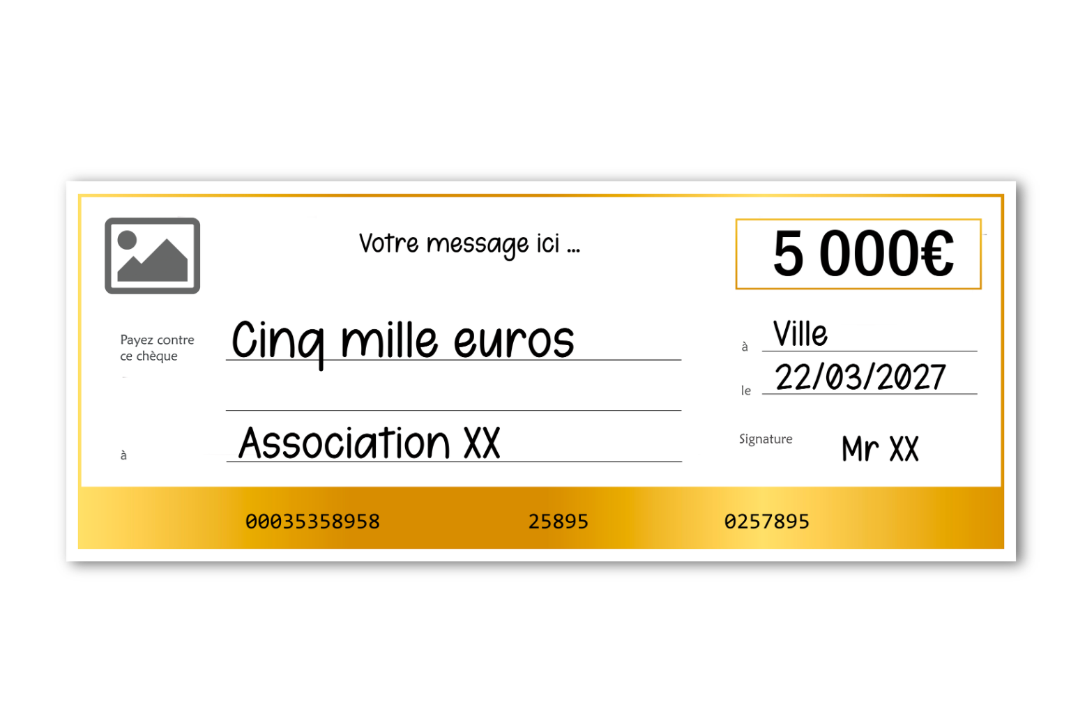 Faux chèque géant à personnaliser en ligne - Or Faux chèque géant à personnaliser en ligne - Or