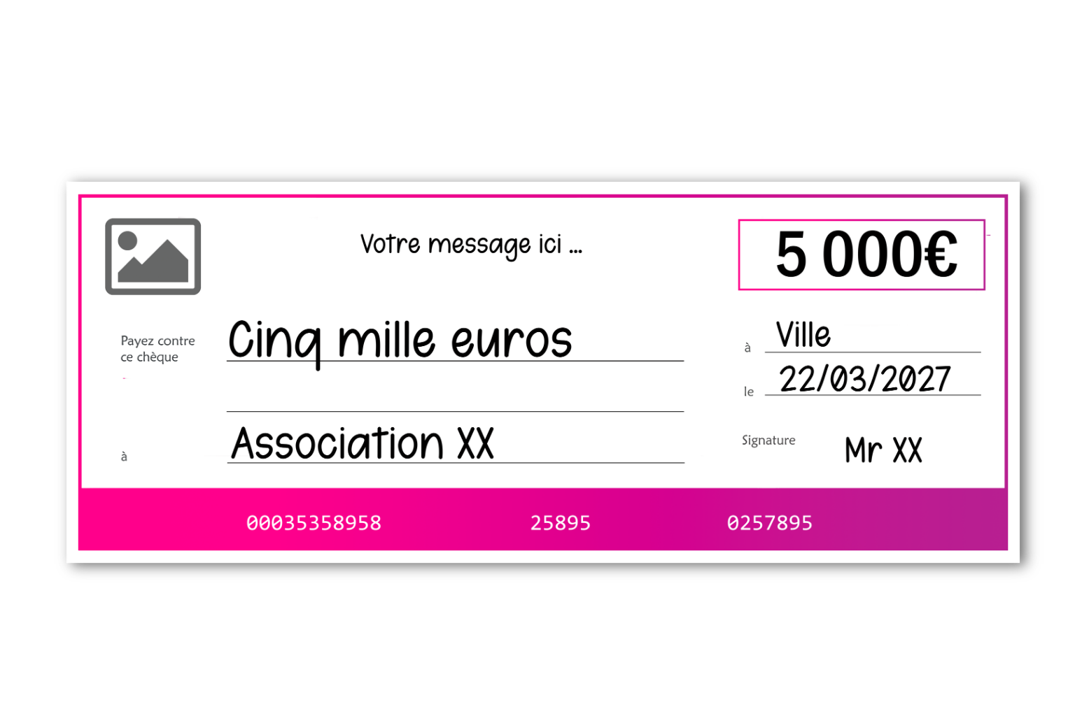Faux chèque géant à personnaliser en ligne - Rose Faux chèque géant à personnaliser en ligne - Rose