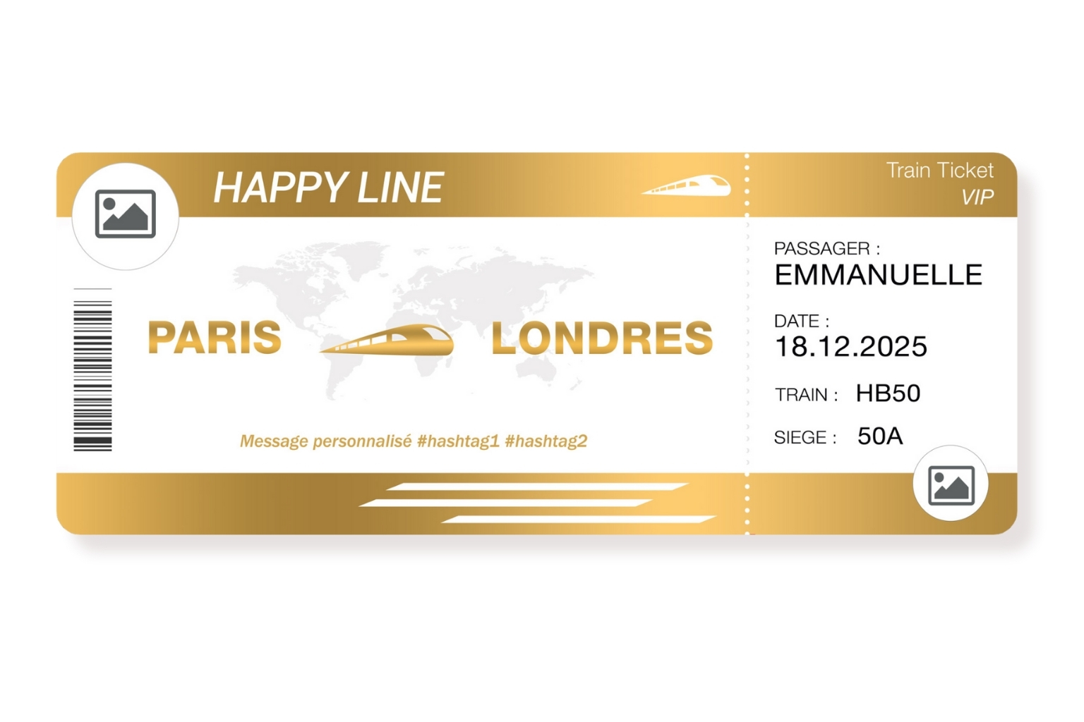 Billet de train geant personnalisable OR