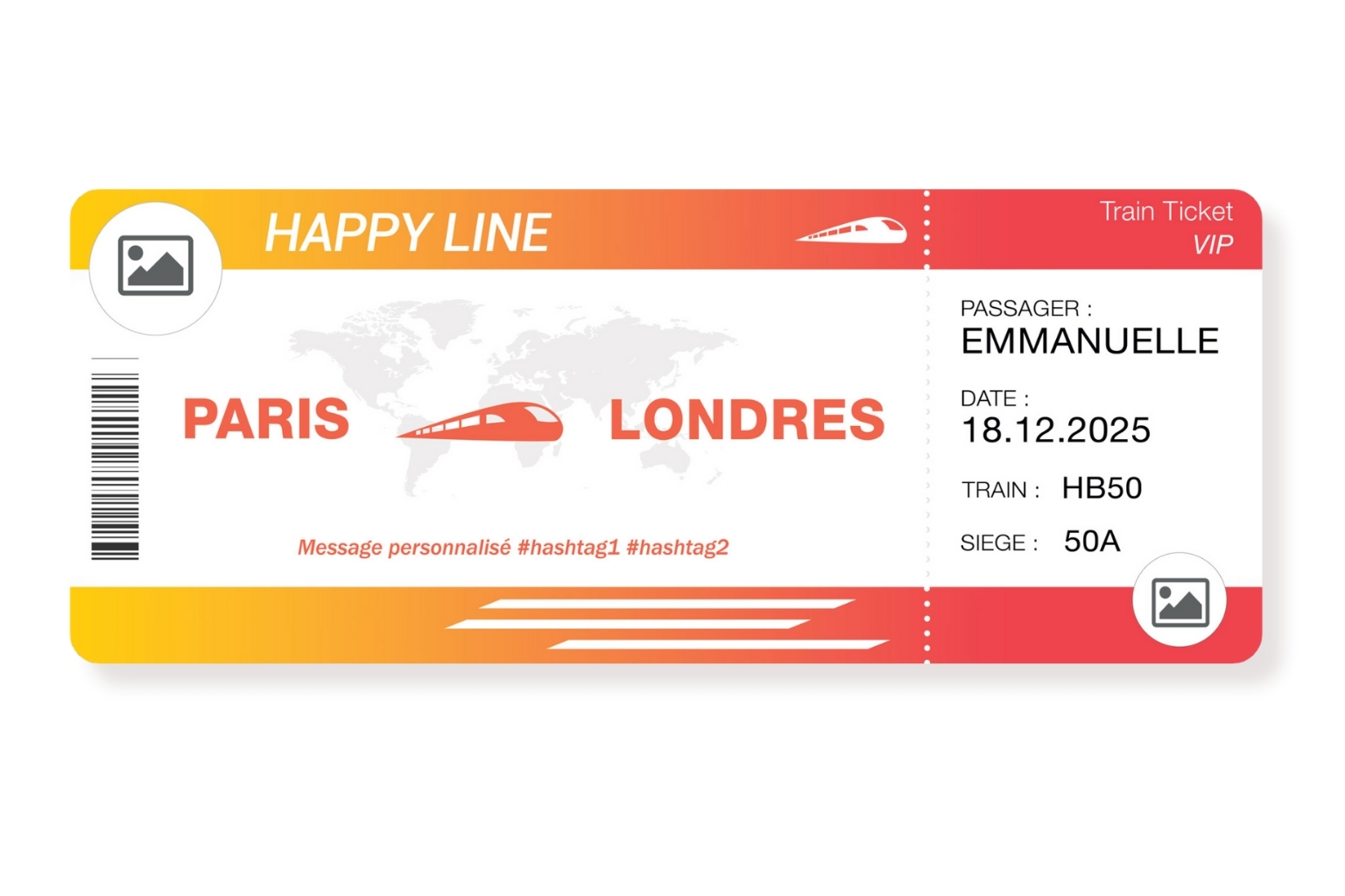 Billet de train geant personnalisable ORANGE