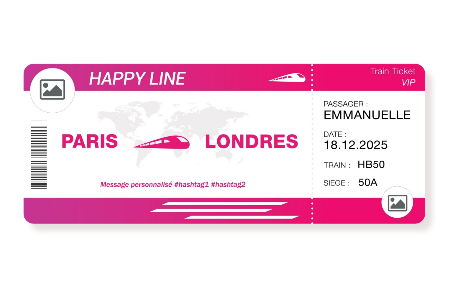 Billet de train geant personnalisable ROSE
