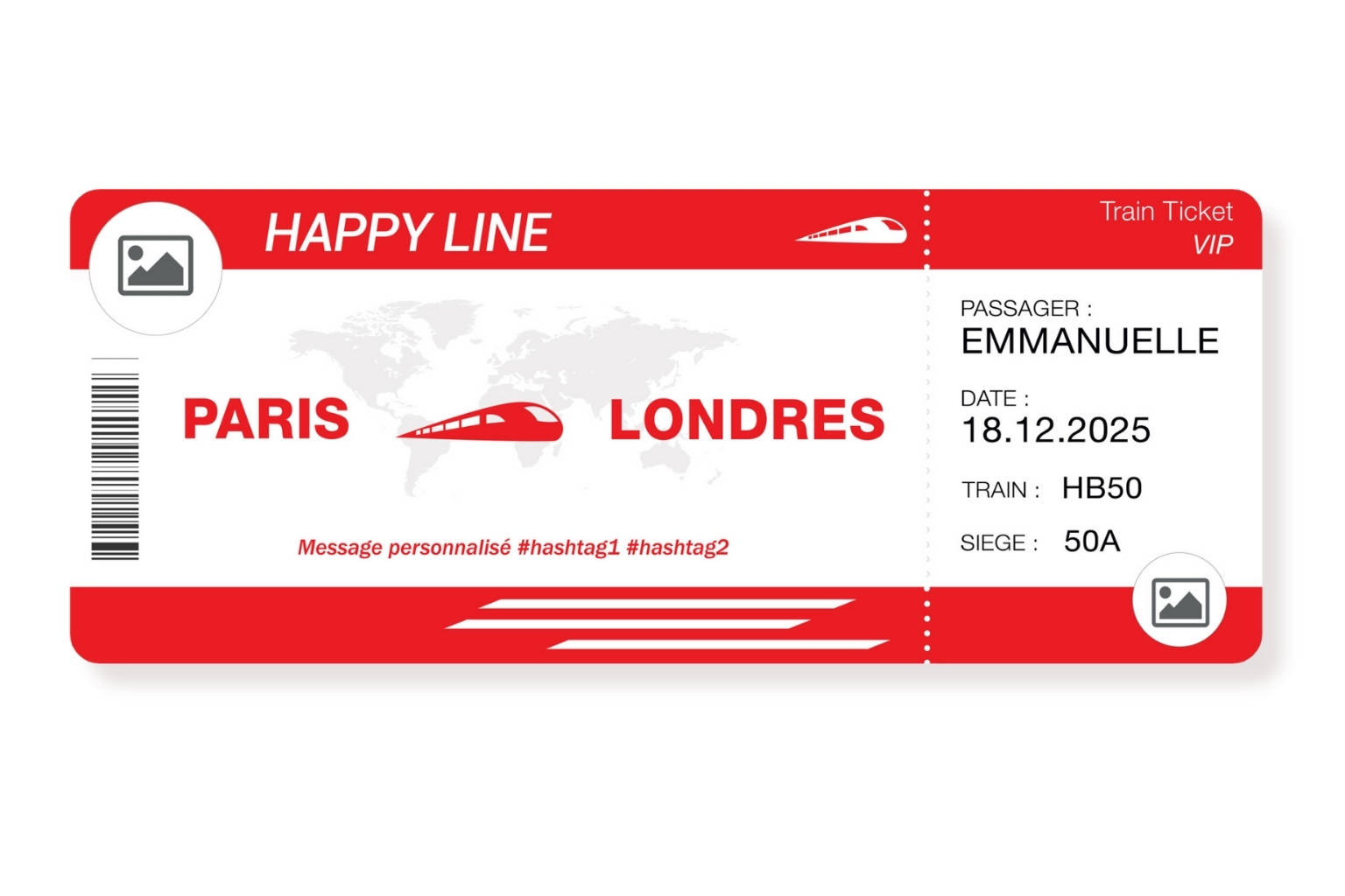 Billet de train geant personnalisable ROUGE