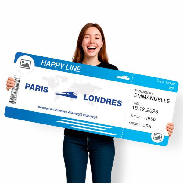 Faux billet de train a personnaliser en ligne BLEU