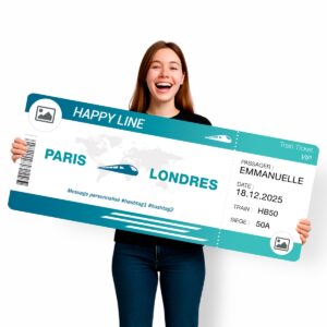 Faux billet de train a personnaliser en ligne TURQUOISE