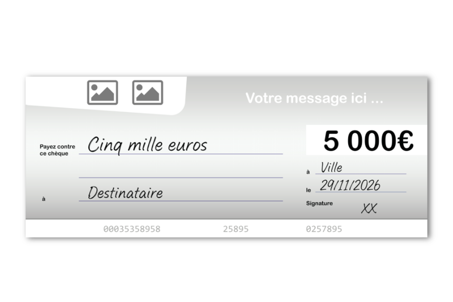Template cheque géant personnalisé argenté Template cheque géant personnalisé argenté
