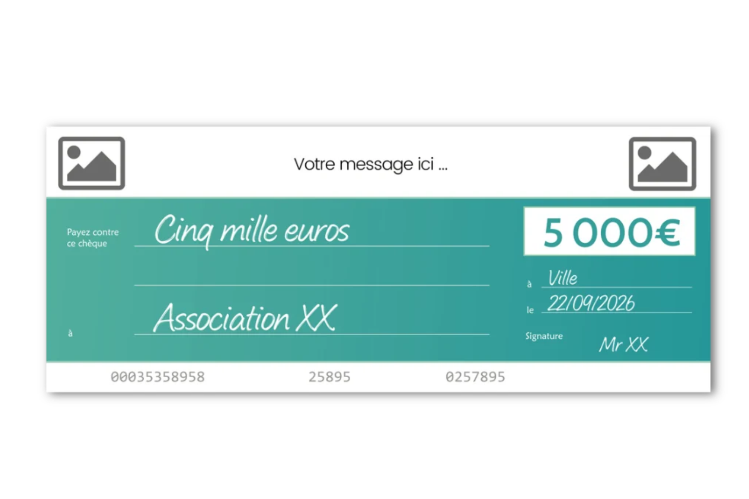 Cheque factice geant vert a personnaliser Cheque factice geant vert a personnaliser