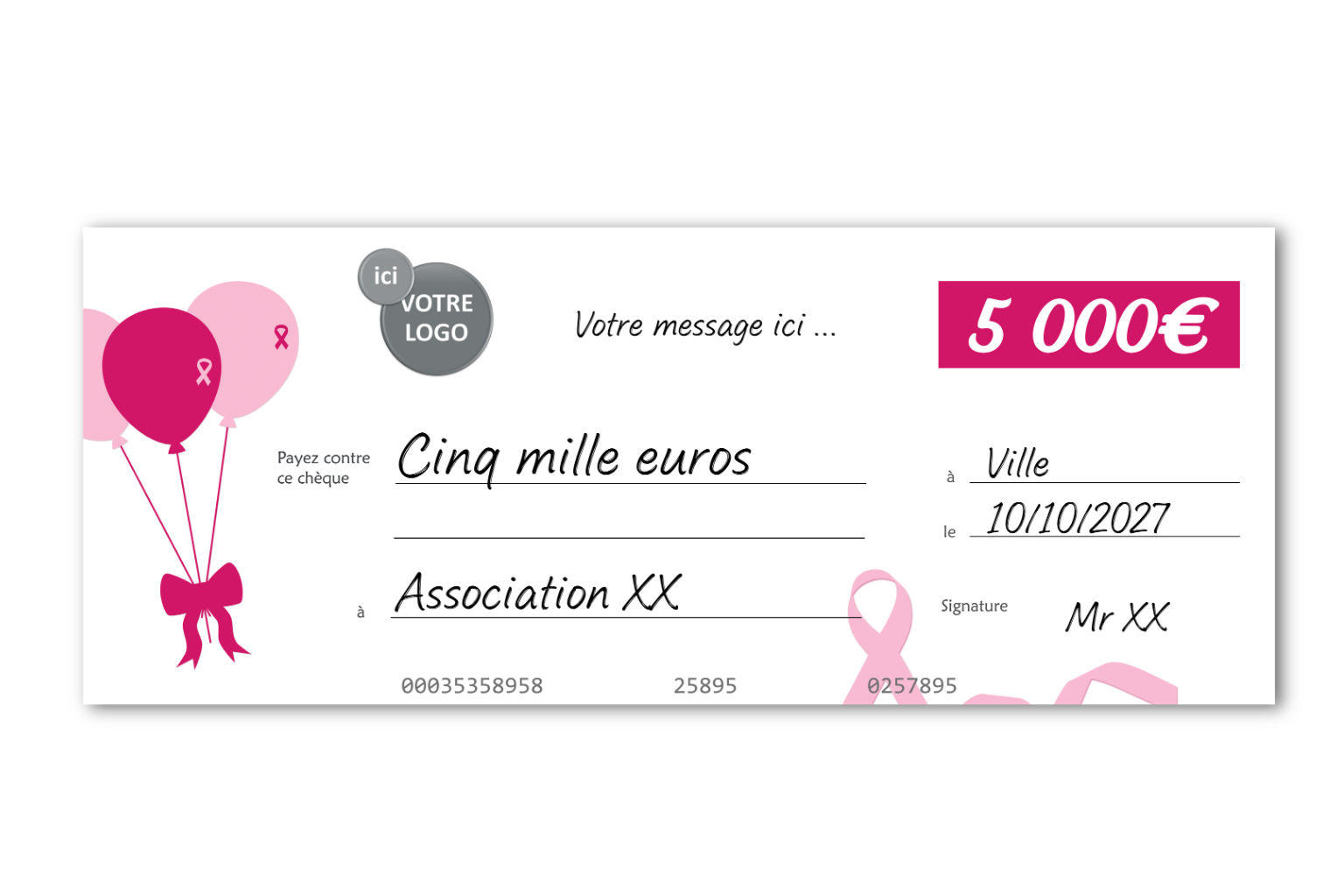 Cheque Octobre Rose geant a personnaliser Cheque Octobre Rose geant a personnaliser