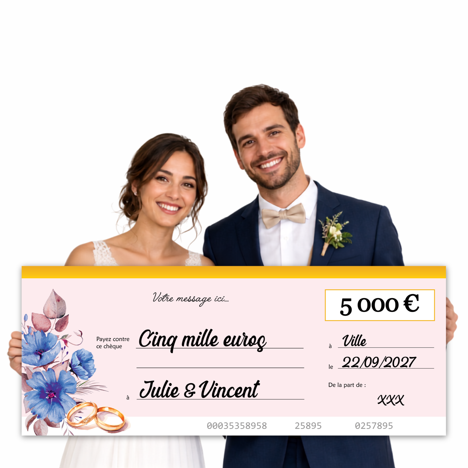 Cheque géant personnalisé cadeau de mariage Cheque géant personnalisé cadeau de mariage