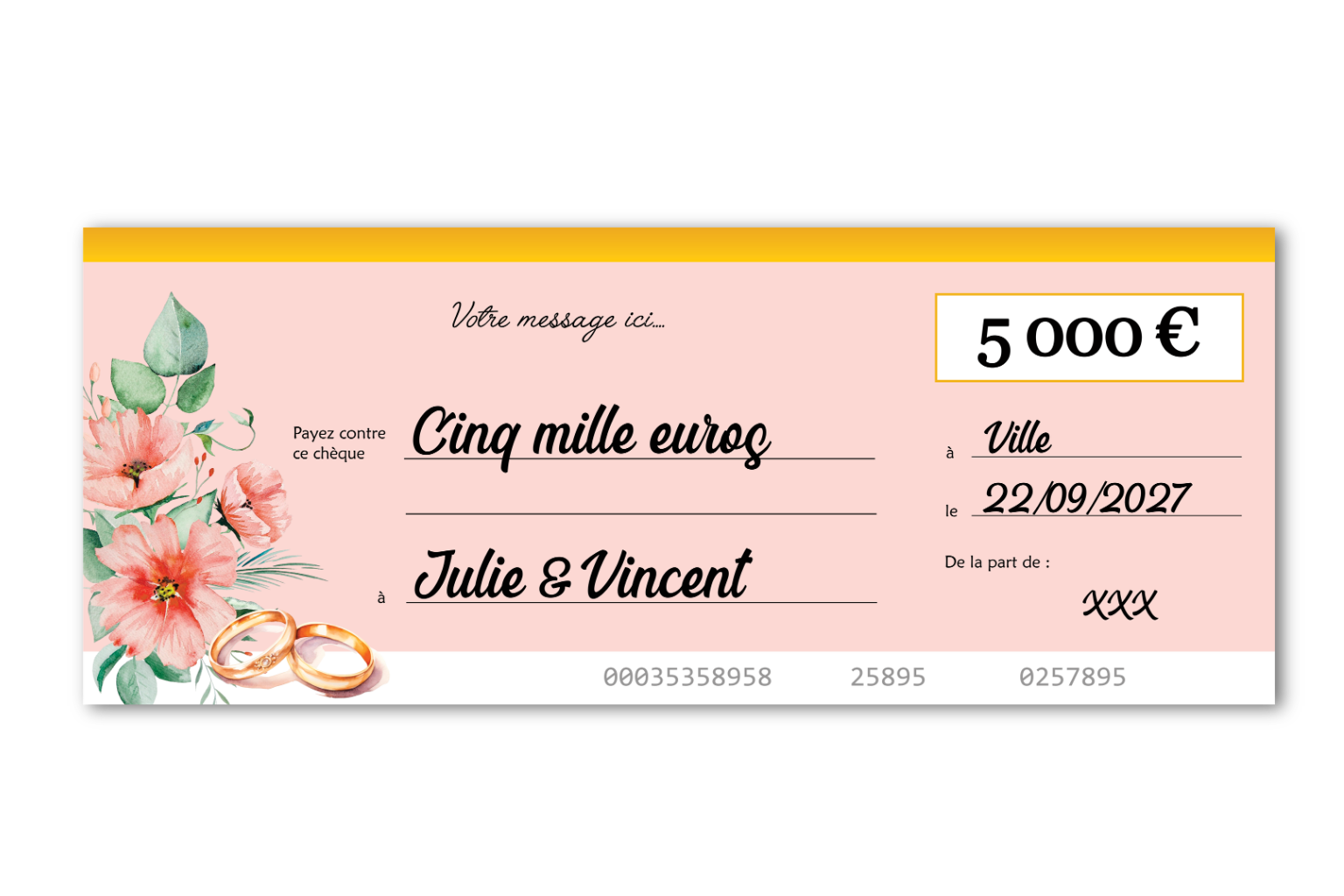 Cheque geant personnalise cadeau de mariage Cheque geant personnalise cadeau de mariage