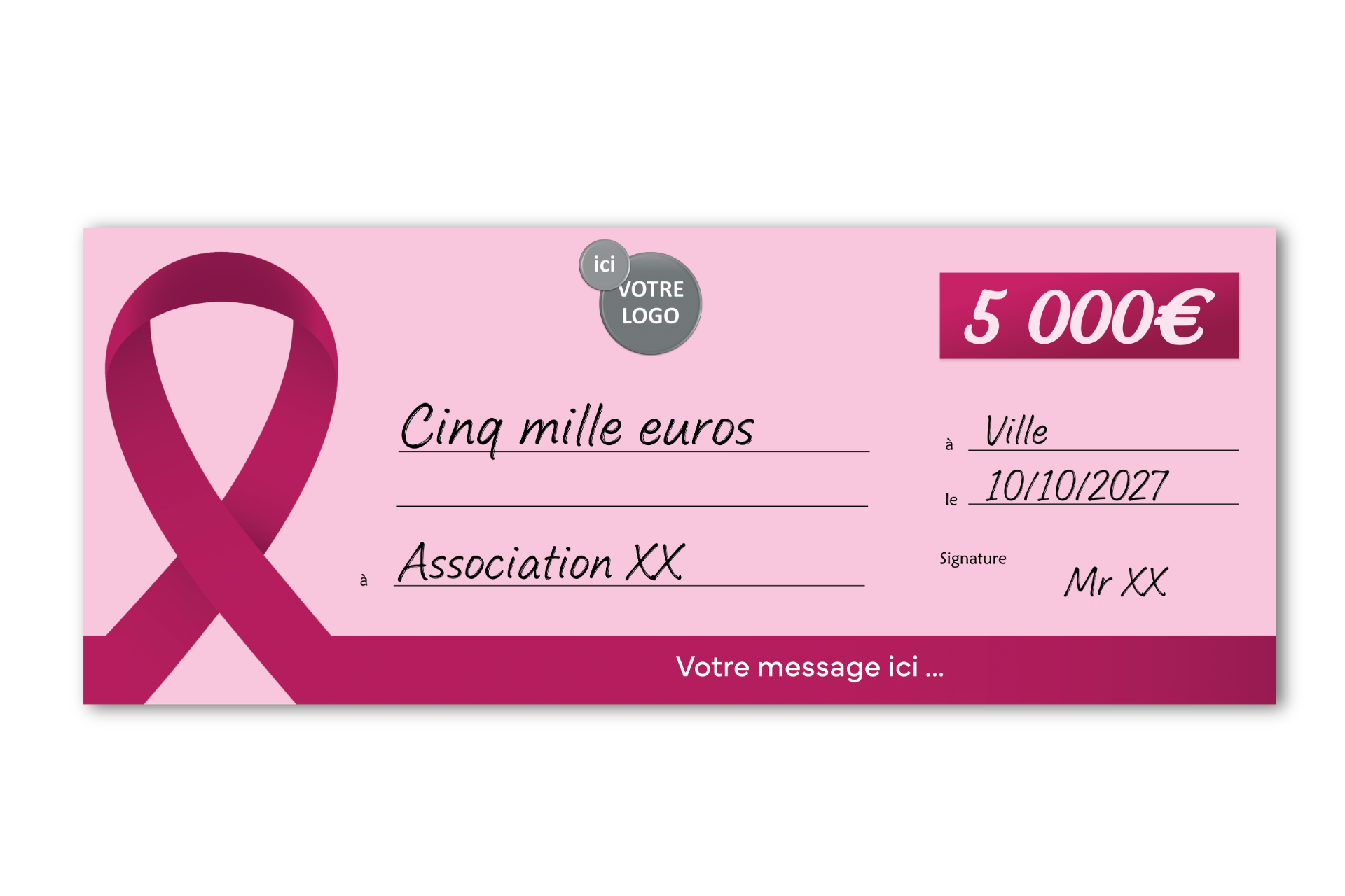 Faux cheque Octobre Rose pour remise de don Faux cheque Octobre Rose pour remise de don