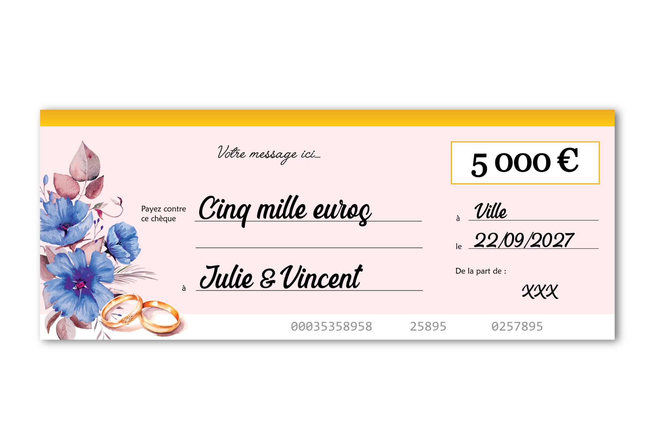 Faux cheque géant cadeau de mariage Faux cheque géant cadeau de mariage