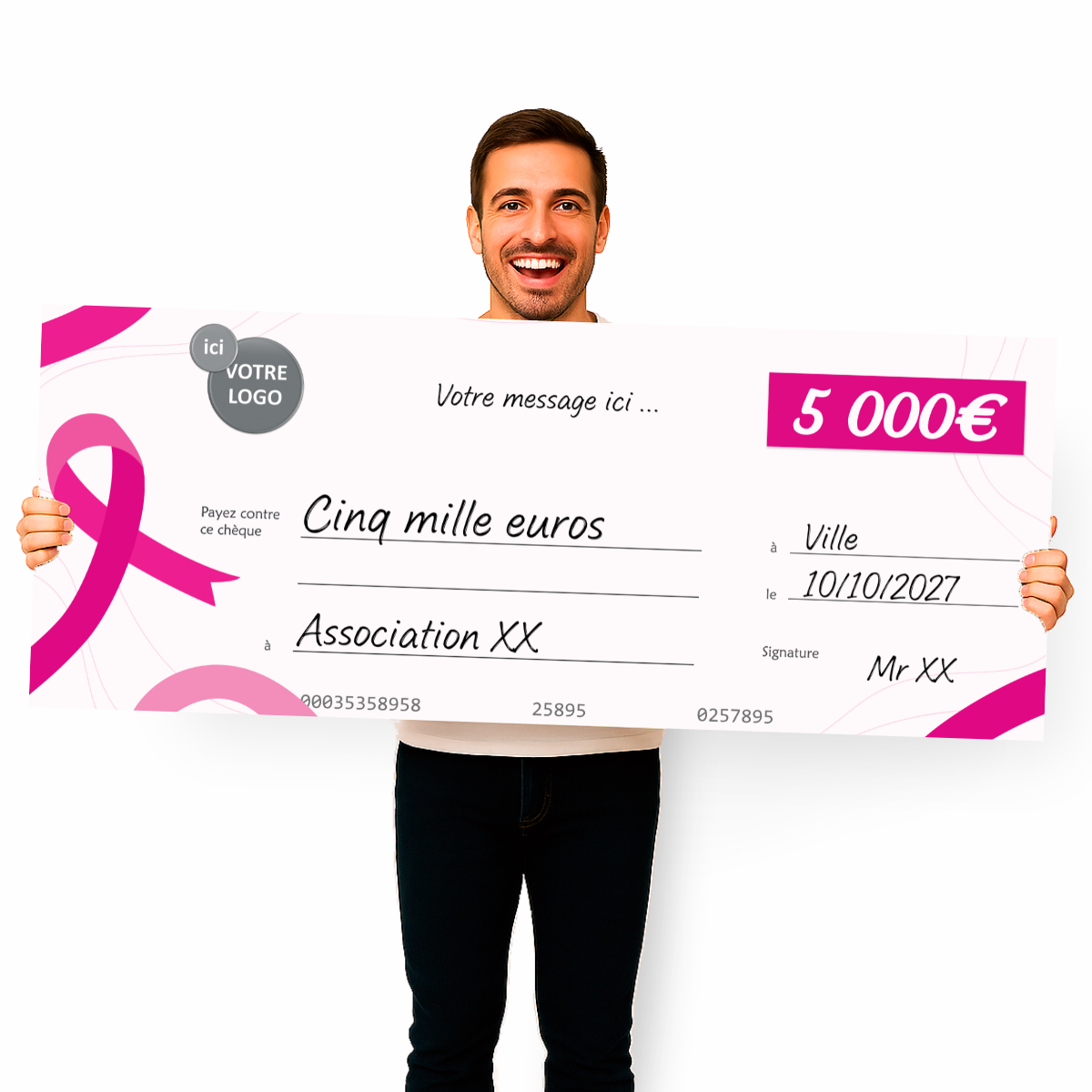 Faux cheque geant ruban Octobre Rose Faux cheque geant ruban Octobre Rose
