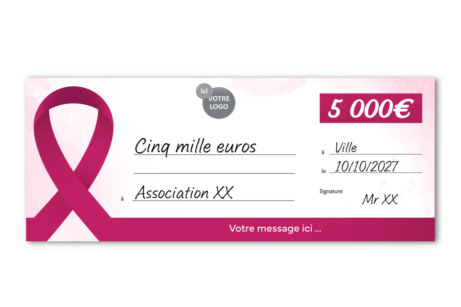 Impression Faux cheque geant octobre rose 2026 Impression Faux cheque geant octobre rose 2026