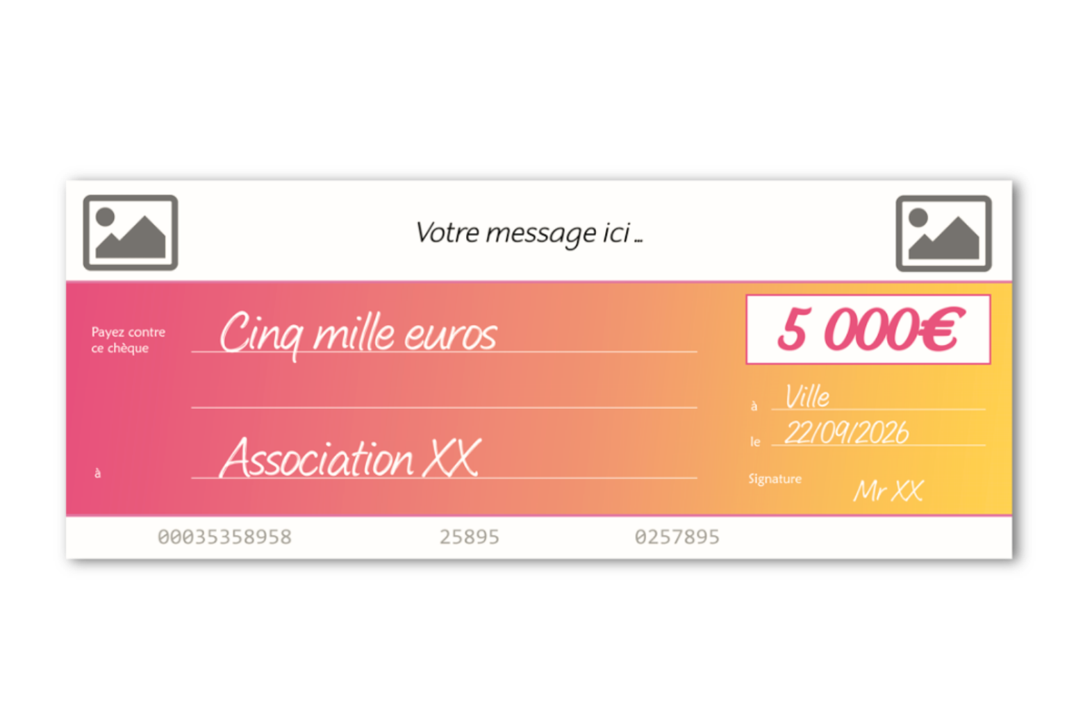 Cheque factice geant pour association coral sunset Cheque factice geant pour association coral sunset