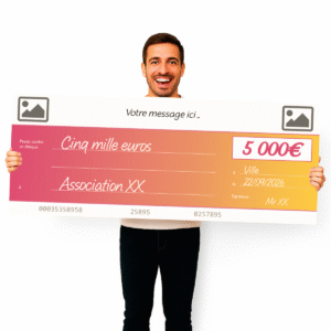 Cheque factice geant remise de dons coral sunset