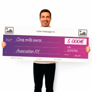 Cheque factice geant template purple bloom