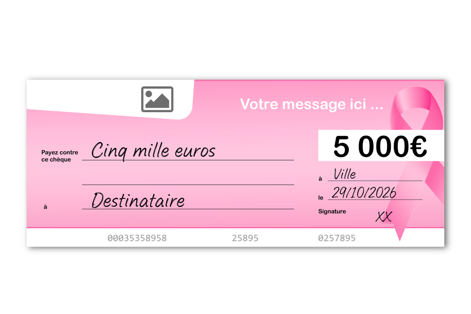 Cheque geant personnalisé pour remise de don octobre rose Cheque geant personnalisé pour remise de don octobre rose
